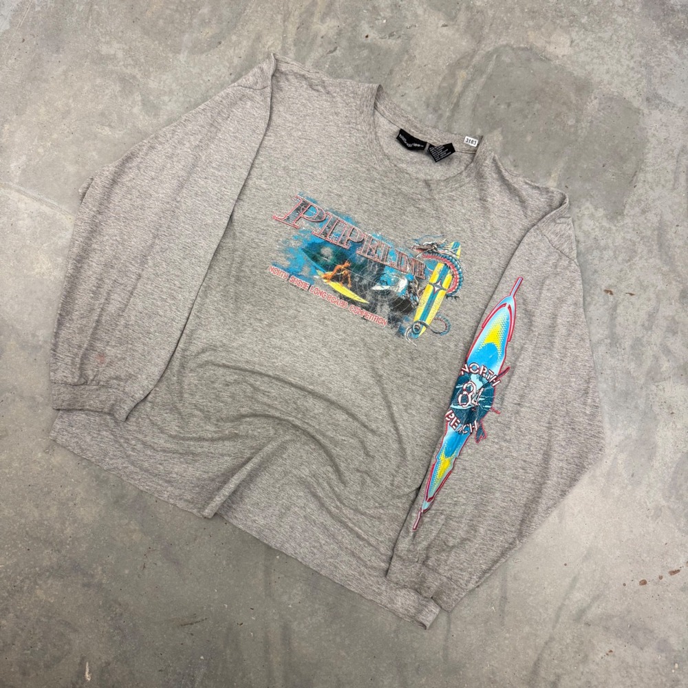 Y2K Mens No Boundaries Pipeline North Shore Surf Graphic Long Sleeve Tee XL